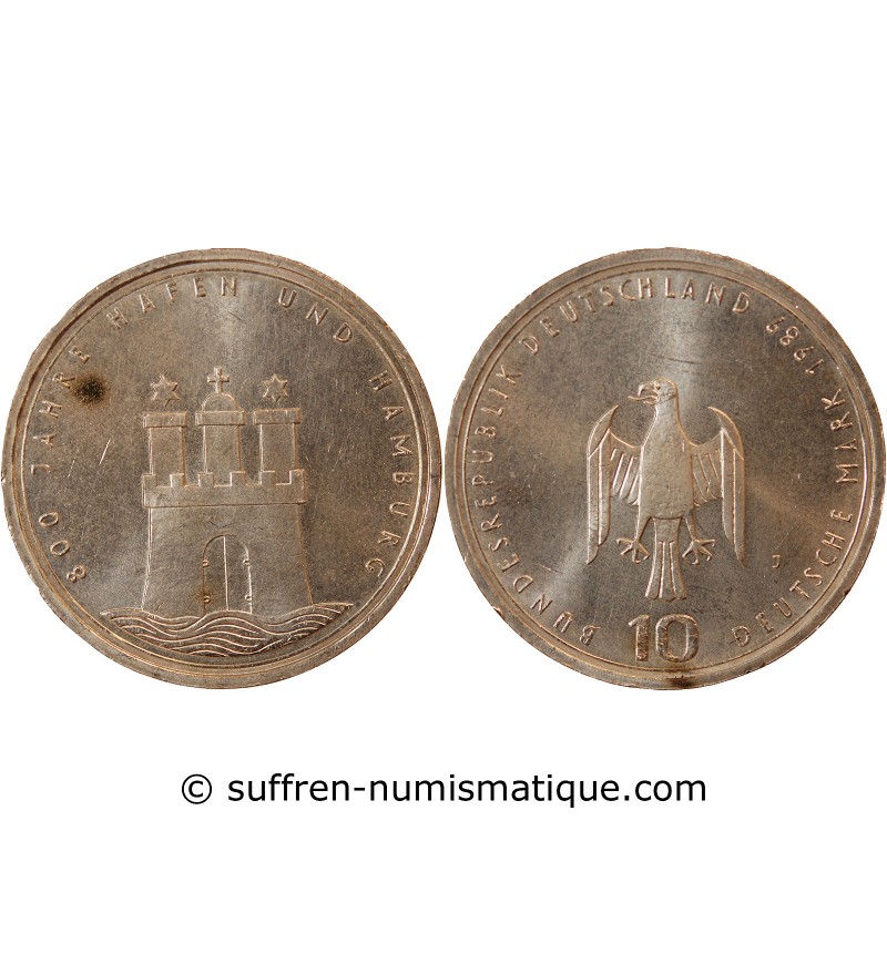 ALLEMAGNE - 10 MARK ARGENT 1989 J - 800 ANS DE HAMBOURG