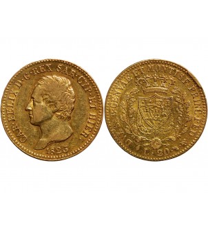 ITALIE - CHARLES FELIX﻿ 20 LIRE OR 1823 TURIN 2