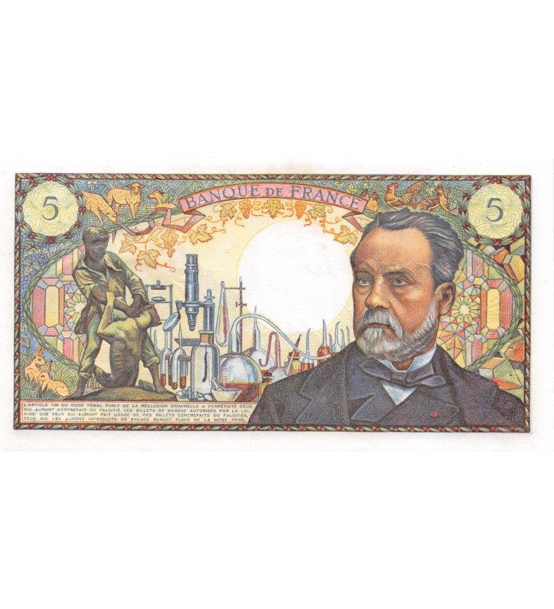 FRANCE, LOUIS PASTEUR - 5 FRANCS 08.01.1970 - SÉRIE W.117 - SUP