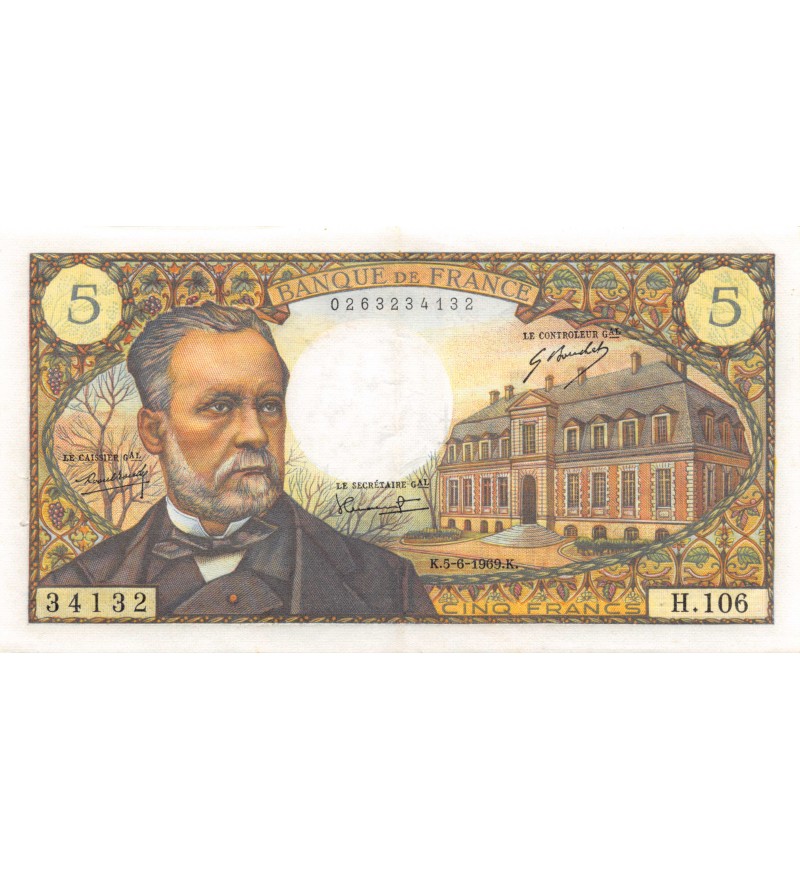 FRANCE, LOUIS PASTEUR - 5 FRANCS 05.06.1969 - SÉRIE H.106 - TTB