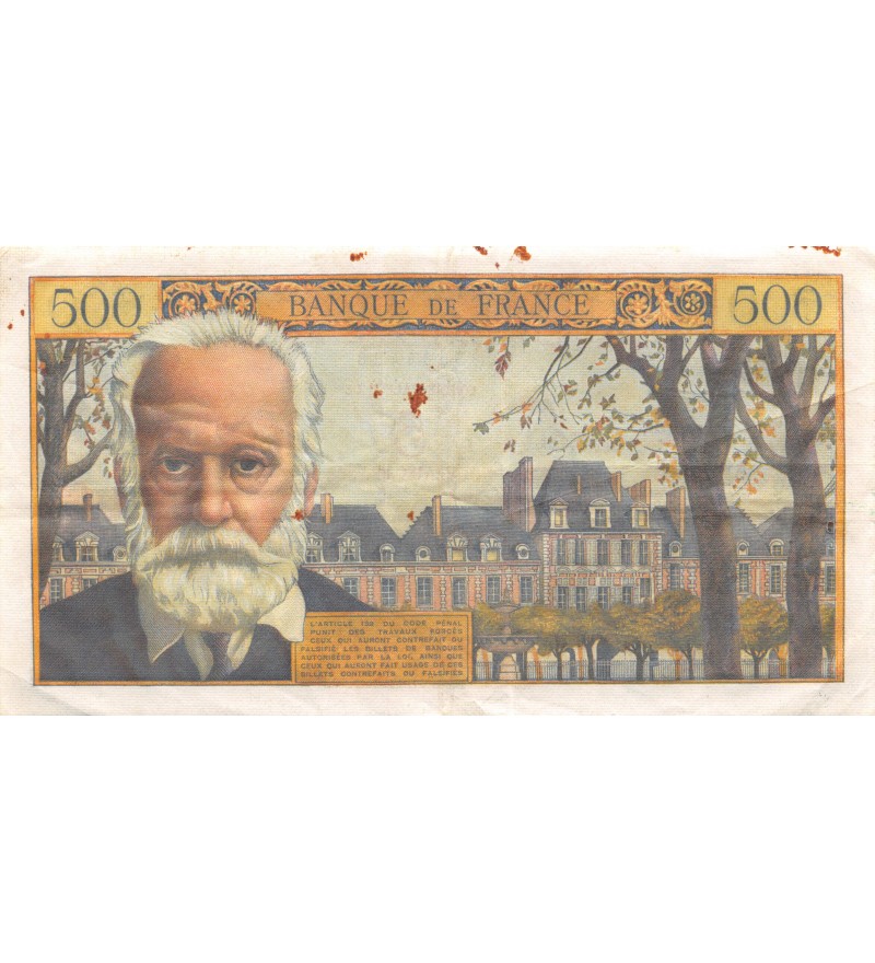 FRANCE, VICTOR HUGO - 5 NF / 500 FRANCS SURCHARGE 30.10.1958 - SÉRIE L.114 - TB+