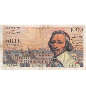 FRANCE, RICHELIEU - 1000 FRANCS 04.10.1956 - SÉRIE F.279 - TB