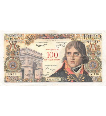 FRANCE, BONAPARTE - 100 NF / 10000 FRANCS SURCHARGE 30.10.1958 - SÉRIE Y.150 - TB+