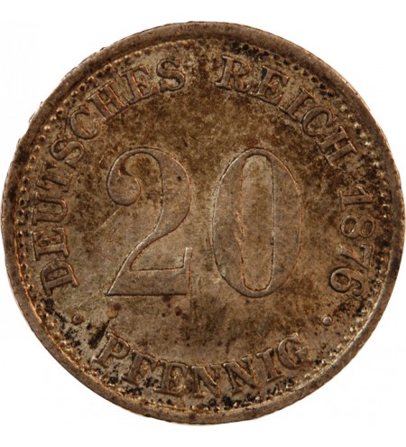 ALLEMAGNE, WILHELM I - 20 PFENNIG ARGENT 1876 G KARLSRUHE