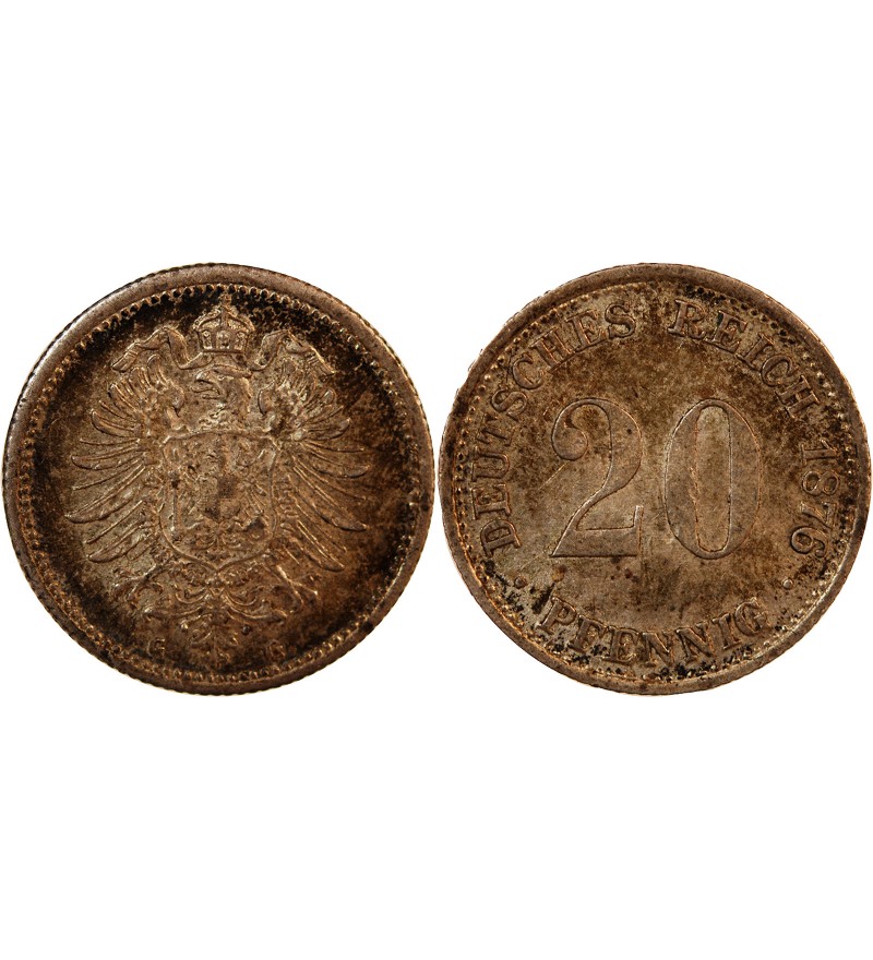 ALLEMAGNE, WILHELM I - 20 PFENNIG ARGENT 1876 G KARLSRUHE