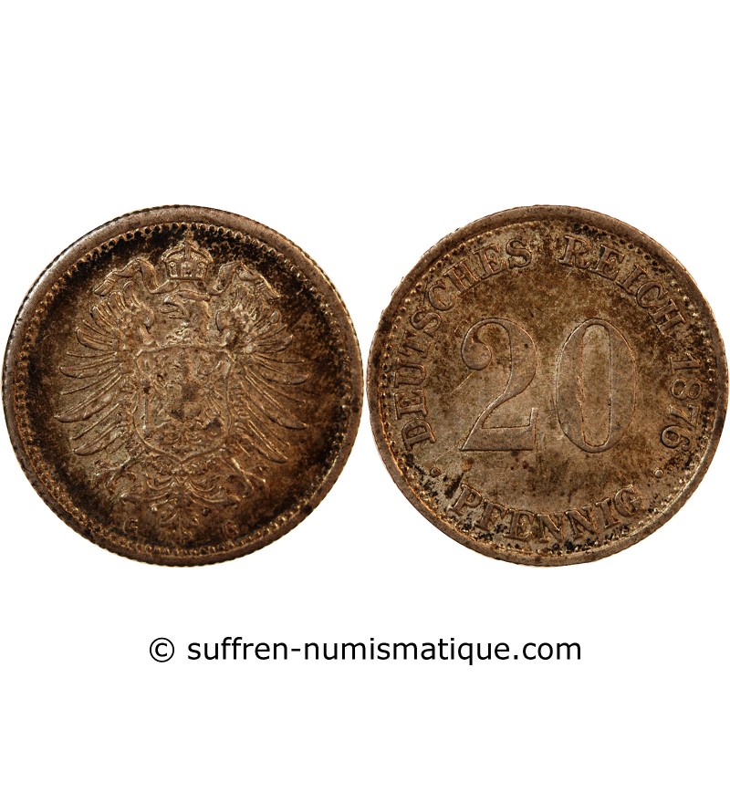 ALLEMAGNE, WILHELM I - 20 PFENNIG ARGENT 1876 G KARLSRUHE