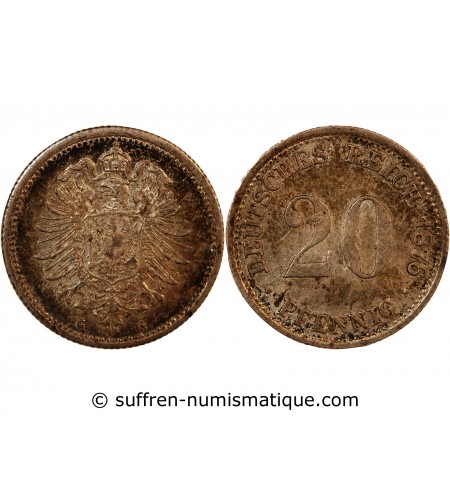 ALLEMAGNE, WILHELM I - 20 PFENNIG ARGENT 1876 G KARLSRUHE