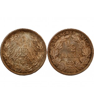 ALLEMAGNE, WILHELM II - 1/2 MARK 1906 G KARLSRUHE 2