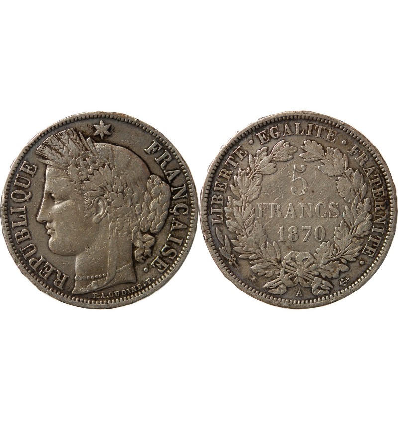 5 FRANCS ARGENT CERES AVEC LEGENDE 1870 A PARIS