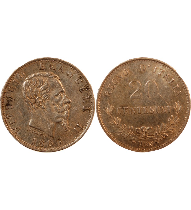 ITALIE, VICTOR EMMANUEL II - 20 CENTESIMI ARGENT 1863 M MILAN