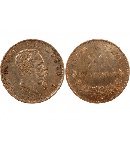 ITALIE, VICTOR EMMANUEL II - 20 CENTESIMI ARGENT 1863 M MILAN