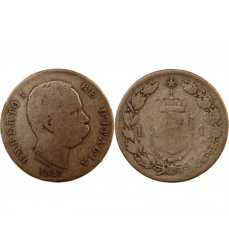 ITITALIE, UMBERTO Ier - 1 LIRE ARGENT 1887 M MILAN