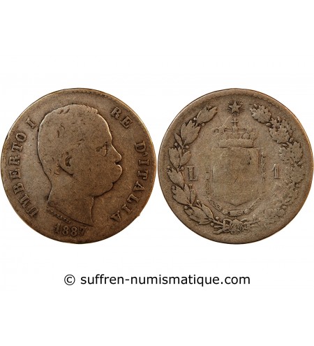 ITITALIE, UMBERTO Ier - 1 LIRE ARGENT 1887 M MILAN