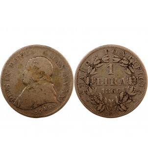 VATICAN, PIE IX - 1 LIRE 1866 ROME AN XXI 2