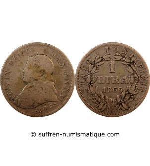 VATICAN, PIE IX - 1 LIRE 1866 ROME AN XXI