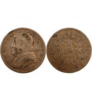 VATICAN, PIE IX - 1 LIRE 1866 ROME AN XXI 2