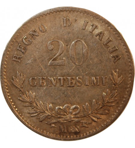 ITALIE, VICTOR EMMANUEL II - 20 CENTESIMI ARGENT 1863 M MILAN