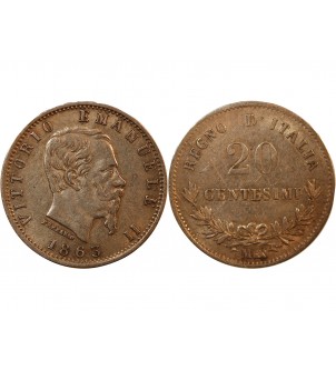 ITALIE, VICTOR EMMANUEL II - 20 CENTESIMI ARGENT 1863 M MILAN 2