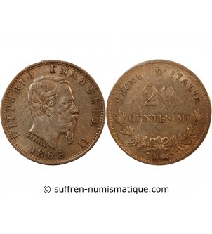 ITALIE, VICTOR EMMANUEL II - 20 CENTESIMI ARGENT 1863 M MILAN