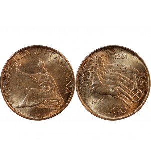 ITALIE - 500 LIRE ARGENT 1961 R ROME - UNITE ITALIENNE 2