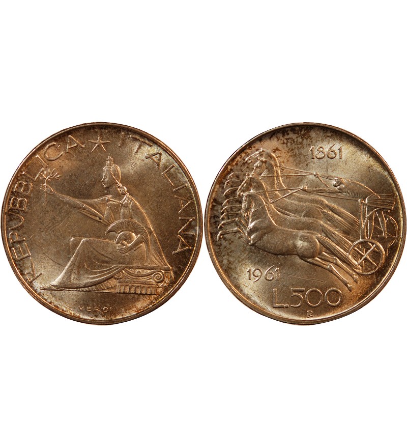 ITALIE - 500 LIRE ARGENT 1961 R ROME - UNITE ITALIENNE