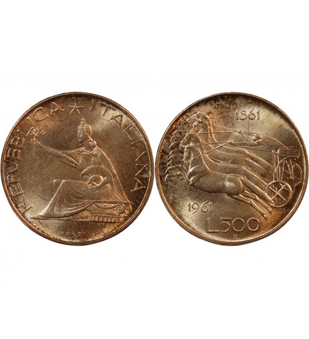 ITALIE - 500 LIRE ARGENT 1961 R ROME - UNITE ITALIENNE