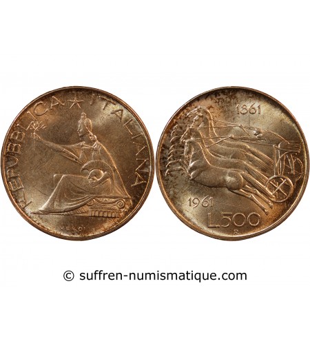 ITALIE - 500 LIRE ARGENT 1961 R ROME - UNITE ITALIENNE