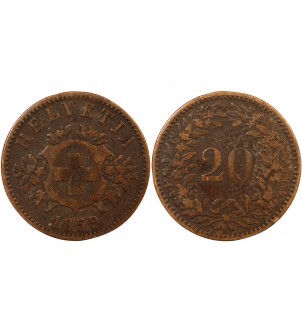 SUISSE - 20 CENTIMES 1859 B BERNE - ECUSSON 2