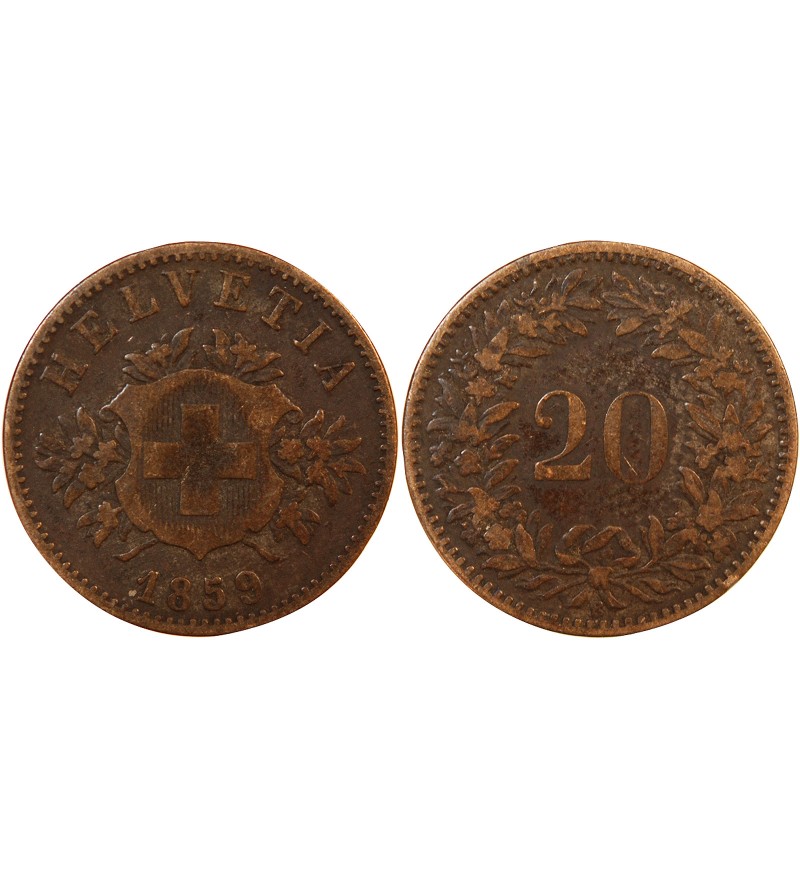 SUISSE - 20 CENTIMES 1859 B BERNE - ECUSSON