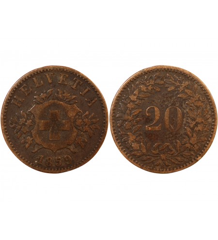 SUISSE - 20 CENTIMES 1859 B BERNE - ECUSSON