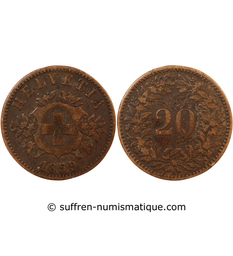 SUISSE - 20 CENTIMES 1859 B BERNE - ECUSSON