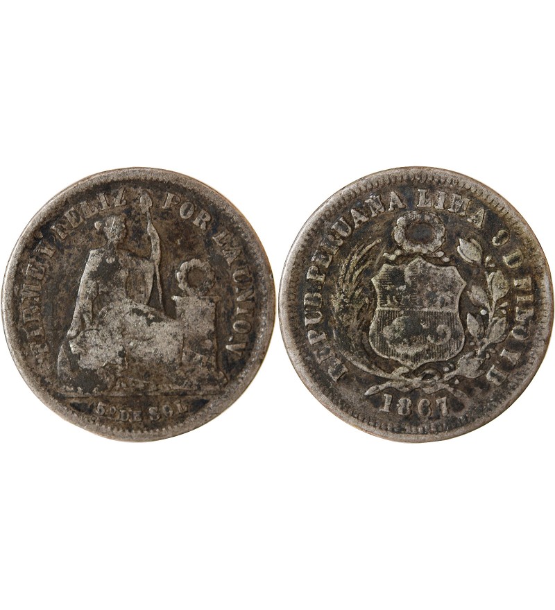 PEROU - 1/5 SOL ARGENT 1867 YB