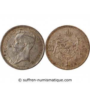 BELGIQUE, ALBERT Ier - 20 FRANKEN ARGENT 1934