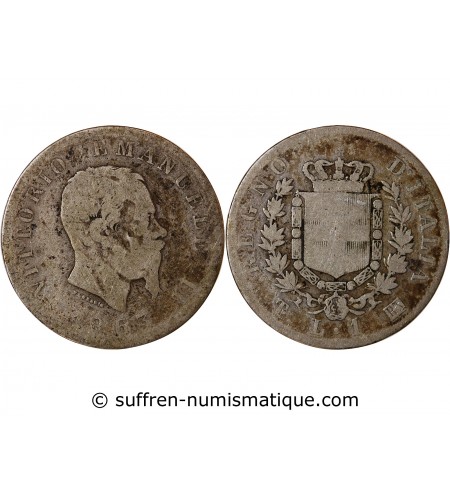 ITALIE, VICTOR EMMANUEL II - 1 LIRE ARGENT 1863 T TURIN
