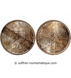 PORTUGAL - 20 ESCUDOS ARGENT 1966 - PONT SALAZAR