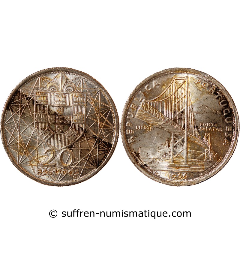 PORTUGAL - 20 ESCUDOS ARGENT 1966 - PONT SALAZAR