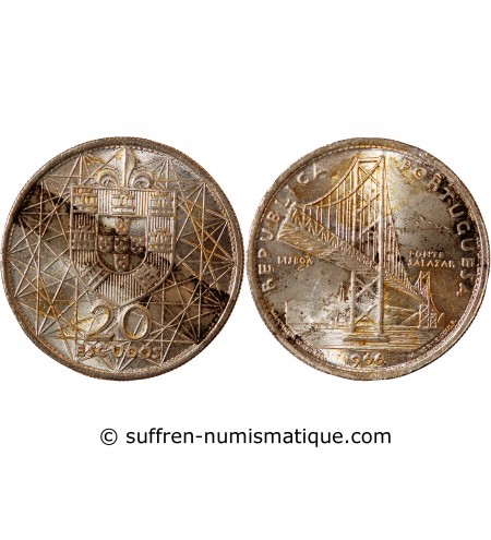 PORTUGAL - 20 ESCUDOS ARGENT 1966 - PONT SALAZAR