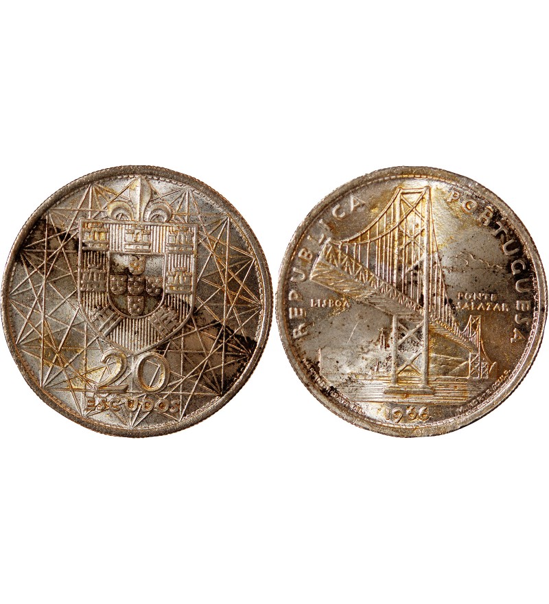 PORTUGAL - 20 ESCUDOS ARGENT 1966 - PONT SALAZAR