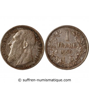 BELGIQUE, LEOPOLD II - 1 FRANK ARGENT 1909