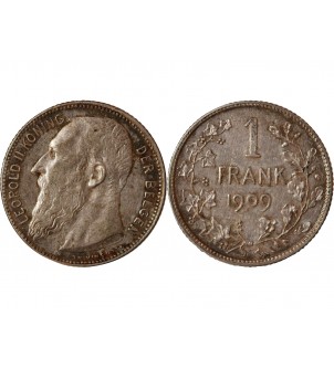 BELGIQUE, LEOPOLD II - 1 FRANK ARGENT 1909 2