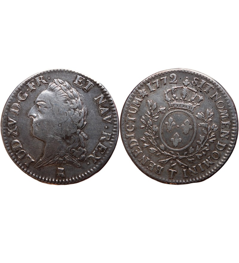 LOUIS XV﻿ - 1/2 ECU A LA VIEILLE TETE 1772 T NANTES﻿ Variété 2 sur 0﻿