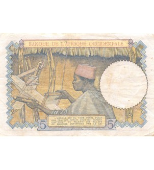 AFRIQUE OCCIDENTALE FRANCAISE - 5 FRANCS 27/04/1939 - SÉRIE H.6352 2