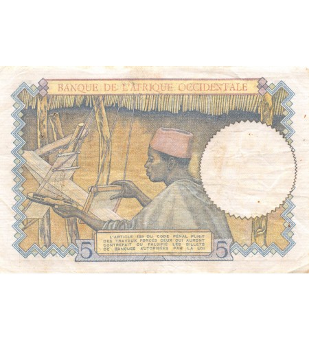 AFRIQUE OCCIDENTALE FRANCAISE - 5 FRANCS 27/04/1939 - SÉRIE H.6352