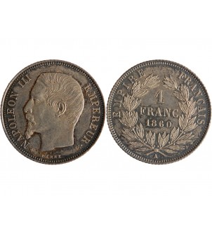 1 FRANC NAPOLEON III  1860 A PARIS Variété Abeille/Ancre 2