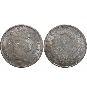 France 5 FRANCS NAPOLEON I  1809 B ROUEN 2
