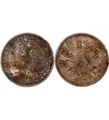 MEXIQUE - 8 REALES ARGENT 1855 Go PF - Contremarques chinoises