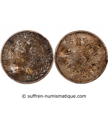 MEXIQUE - 8 REALES ARGENT 1855 Go PF - Contremarques chinoises