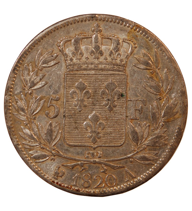LOUIS XVIII - 5 FRANCS ARGENT 1820 A PARIS