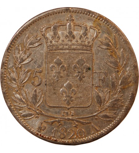 LOUIS XVIII - 5 FRANCS ARGENT 1820 A PARIS
