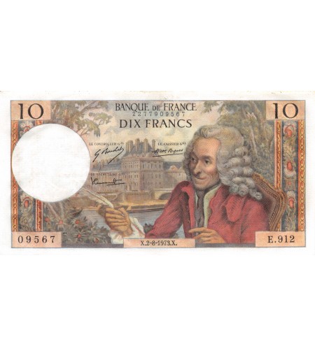 FRANCE, VOLTAIRE - 10 FRANCS 02/08/1973 - SÉRIE E.912